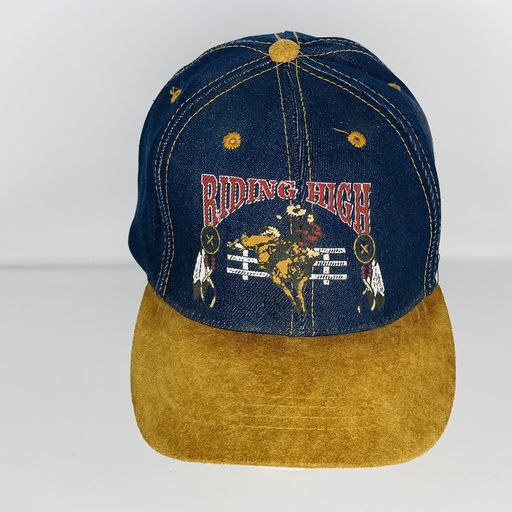 Otto Baseball Hat Leather Strap back Adjustable Denim 6 Panel Tan Bill